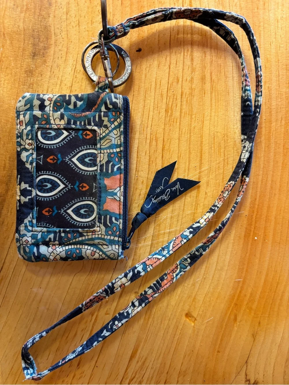 Vera Bradley Navy Teal and Coral Fabric Phone Wristlet